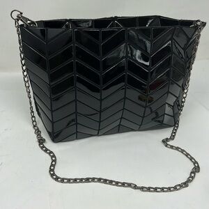 Patrizia Luca Dark Espresso Brown Geo Chevron-Pattern Shoulder Clutch Bag